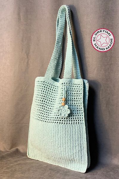 Uretti - Geantă de umăr cu motiv cu flori tricotate manual Emine 9106 - Baby Blue