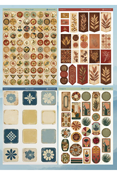 MirayDesign 17'li Vintage Temalı 12*17 Cm Sticker Seti/bullet Journal, Scrapbook, Ajanda, Defter Için