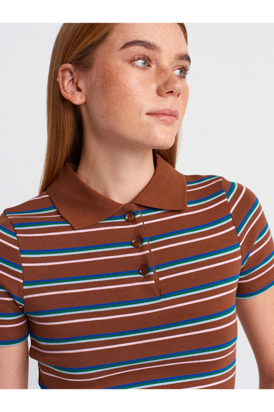 Dilvin 31465 Πολύχρωμο ριγέ μπλουζάκι Polo Neck
