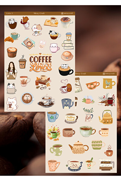MirayDesign 4'lü Kahve Temalı 12*17 Cm Sticker Seti/bullet Journal, Scrapbook, Ajanda, Planlayıcı, Defter Için