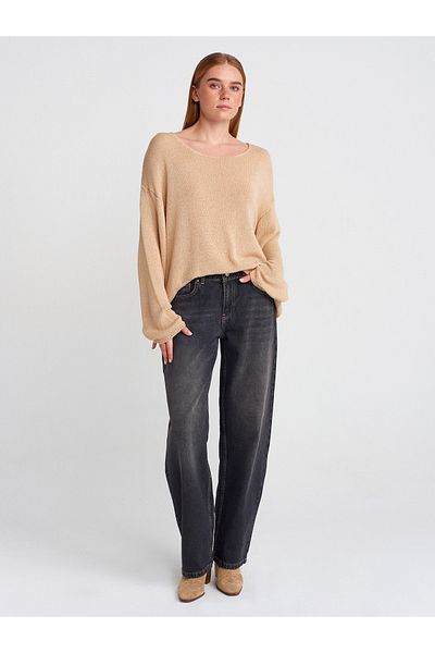 Dilvin 71769 Distressed Mini Baloon Denim Trousers-Black