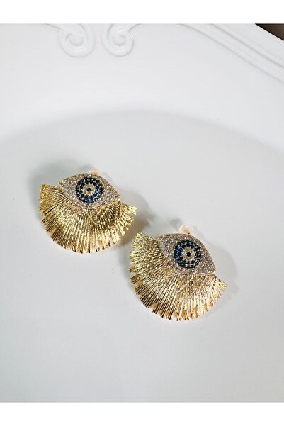 DEVİ fashion Zircon Stone Fan Eye Earrings 3cm