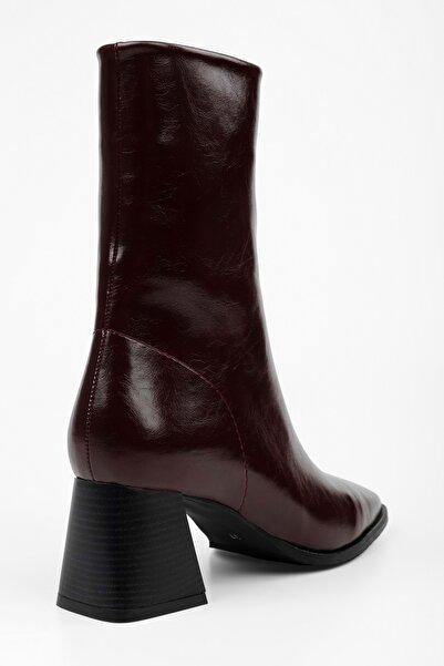 Shoeberry Kadın Talve Bordo Parlak Küt Burunlu Topuklu Bot