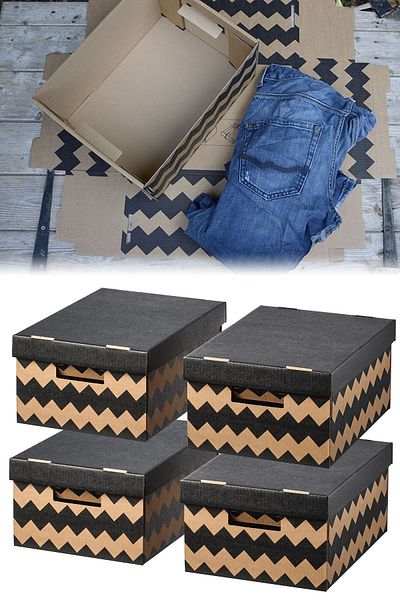 Binbirreyon Covered Storage Box Set 4 Piece Set Archive Pantry Box Dd017