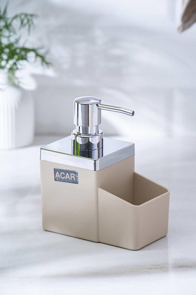 ACAR Astoria Acrylic Liquid Soap Dispenser with Sponge Chamber - Cream/Silver