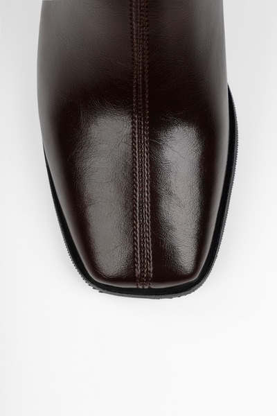 Shoeberry Kadın Talve Kahve Parlak Küt Burunlu Topuklu Bot