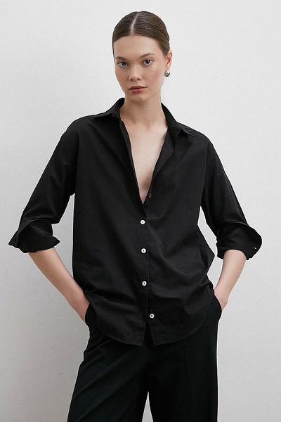 Never more Black Cotton V-Neck Shirt