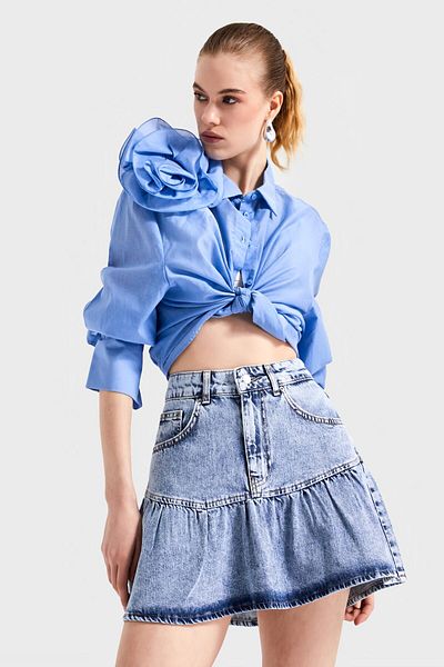 its basic Fusta de damă Snow Denim Culoare 3S5-4 Volant Super Mini 100% Koton Denim
