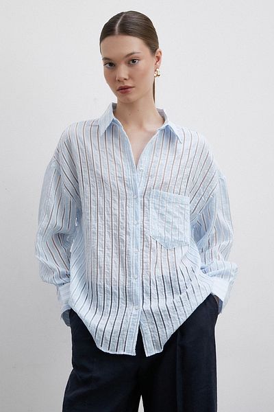 Never more Blue Striped Transparent Shirt
