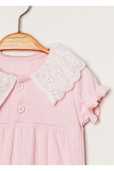 Chicsy Baby Organic Sweet Newborn Scallop Collar Detailed Snap Closure Flexible Baby Girl's Overalls