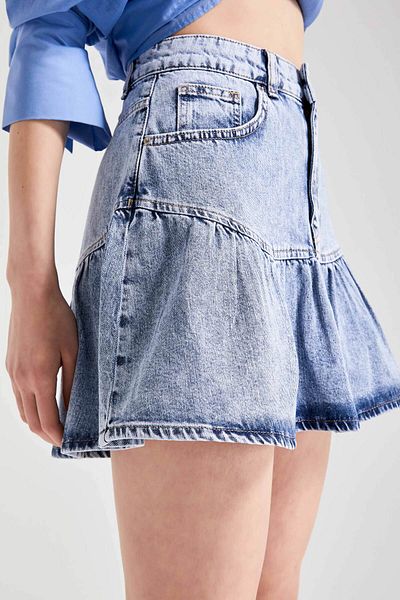 its basic Fusta de damă Snow Denim Culoare 3S5-4 Volant Super Mini 100% Koton Denim