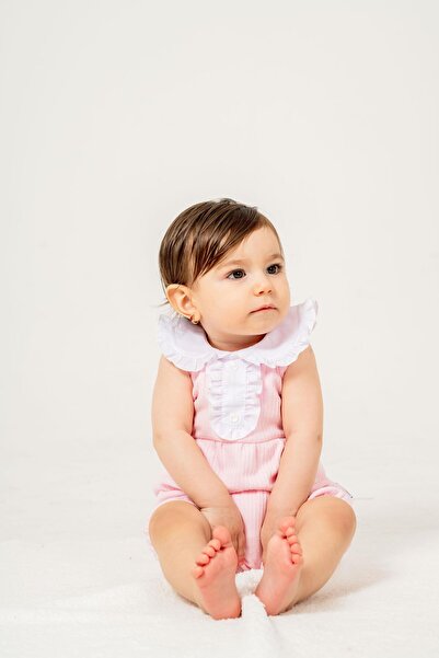 Chicsy Baby Organic Sweet Newborn Baby Girl Romper with Ruffle Collar Detail and Snap Closure