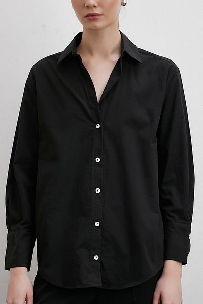 Never more Black Cotton V-Neck Shirt