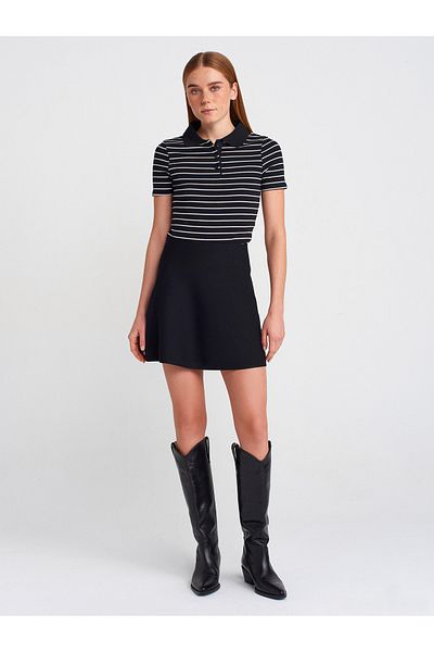 Dilvin 80123 Fusta tricotată cu talie elastică-Negru