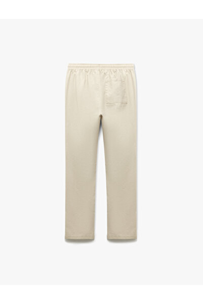 Koton Linen Cotton Blended Chino Trousers with Lace-Up Waist