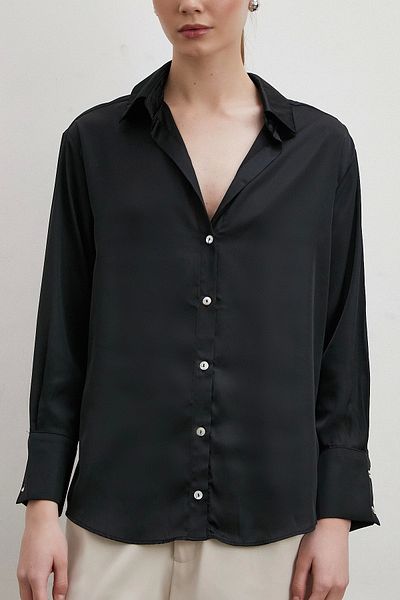 Never more Black V-Neck Chiffon Shirt