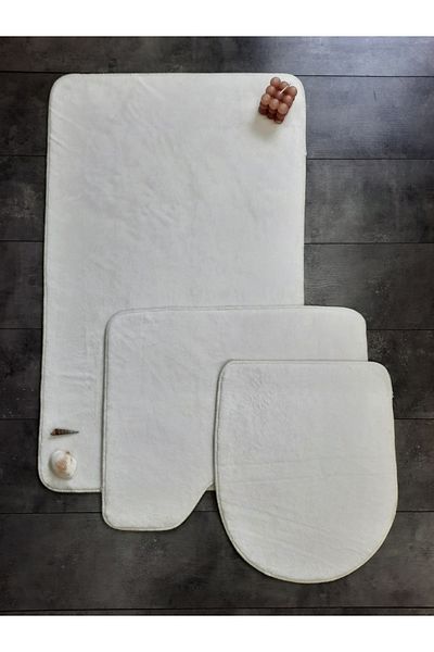 Dokumacıoğlu Σετ χαλιών και πατάκια μπάνιου Ultrasoft 3 τεμαχίων - Αντιολισθητική βάση, Mak. Πλενόμενη τουαλέτα