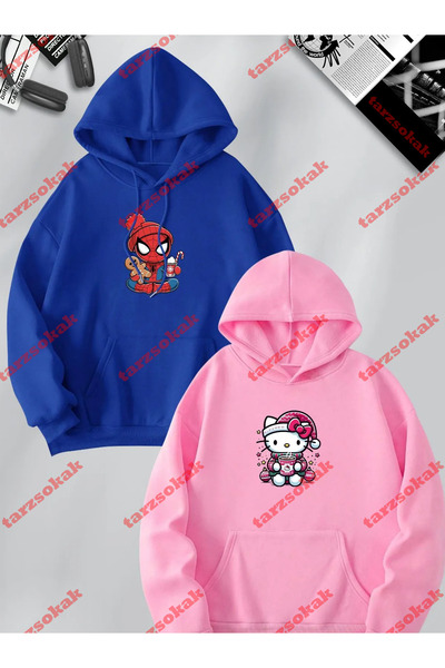 Tarzsokak Sevgili Çift Kombini Spiderman ve Hello Kitty Baskılı Yılbaşı Temal...