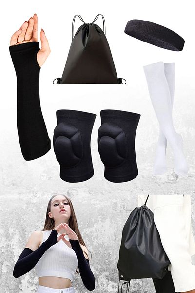Sirius Sportswear 8 Pack Volleyball Knee Pad with Sponge Support&Sleeve&Volleyball Socks&Towel Headband&Bag