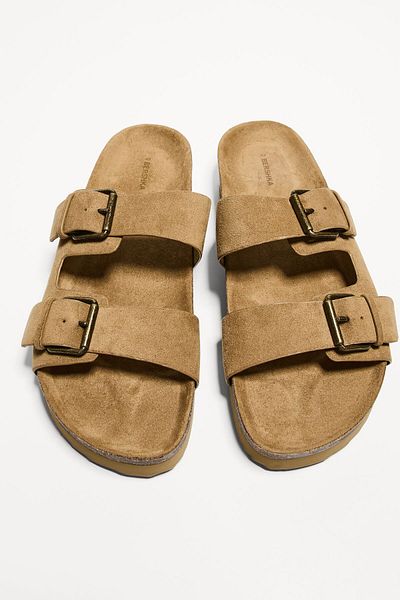 Bershka buckled flat slider sandals