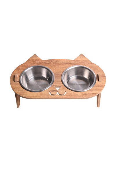 RealWood Kedi Su Ve Mama Kabı Standı - Ahşap Mdf - Eğimli Kedi Kafa Modeli - ...
