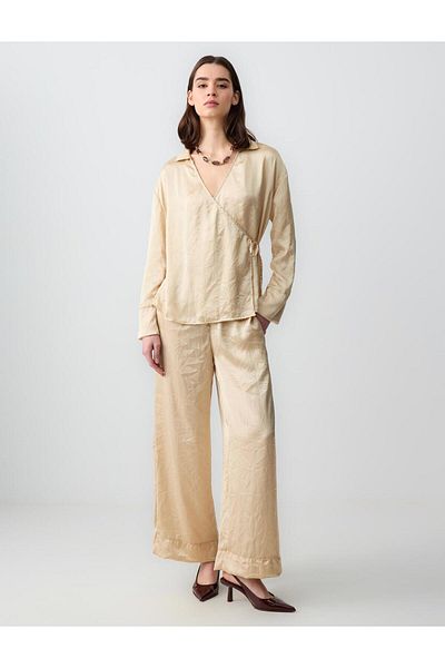 Jimmy Key Mink Relaxed Fit High Waist Wide Leg Satin Woven Pants