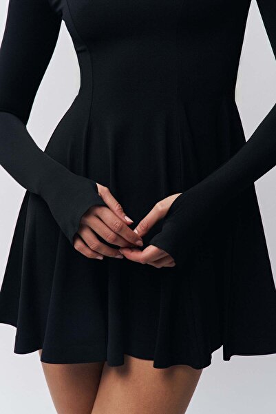 lumuteks Finger Detailed Fisherman Black Dress