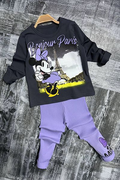 Minigimin Cicileri Set colanți cu nervuri pentru fete - imprimeu Paris, virginele minionului meu violet