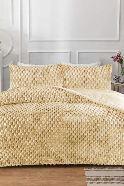 Çeyiz Diyarı Winter Tale Double Rabbit Feather Quilt Set - 220X240 cm Mustard