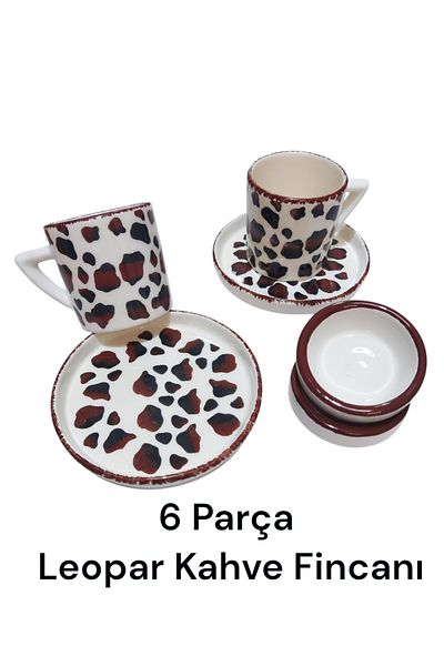 Ganita home Leopard Patterned Coffee Cup - Turkish Delight Cup Gift, for 2 People, 6 Pieces, 100 ml