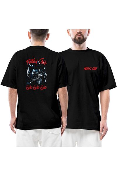 Z zepplin Mötley Crüe Girls μπροστινό πίσω εμπριμέ μαύρο μπλουζάκι Oversize
