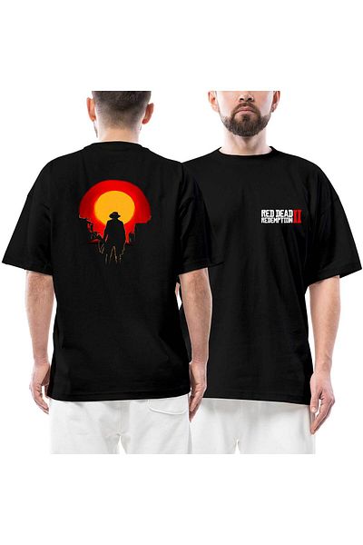 Z zepplin Red Dead Redemption 2 Arthur Morgan Μπροστινό πίσω εμπριμέ μαύρο μπλουζάκι υπερμεγέθους