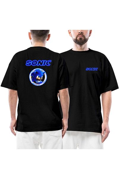 Z zepplin Sonic Light Circle Front Back Printed Black Oversize T-Shirt