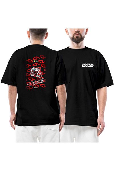 Z zepplin F1 Charles Leclerc Kaspersky Front and Back Printed Black Oversize T-Shirt