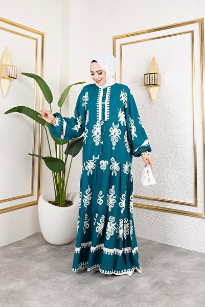 Sfg Life Moda Γυναικεία ρούχα Hijab με κουμπιά μπροστά με γιακά και μεγάλο μπαλόνι φόρεμα από βισκόζη