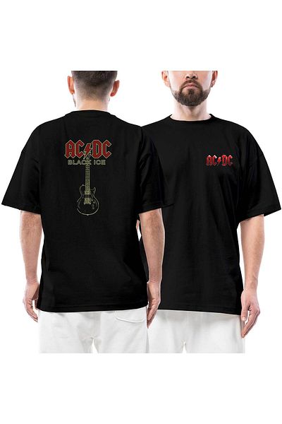 Z zepplin Tricou oversize negru cu imprimeu față și spate AC - DC