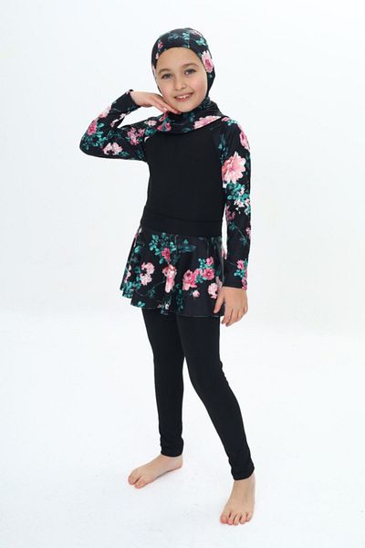 My Kids Wear Three-Piece Girls' Hashema, Hijab, Skirt, Closed Swimsuit
