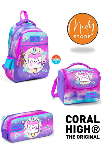 Coral High Set de genți școlare din 3 piese, colorate, cu model unicorn și în...