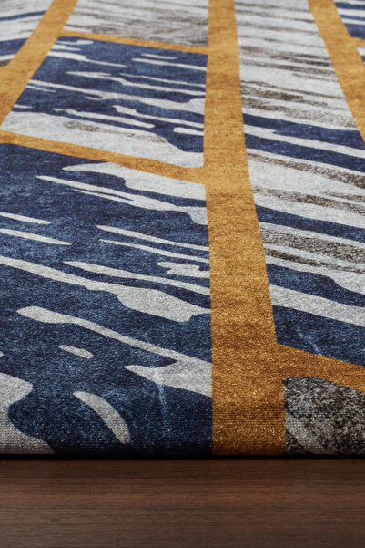 RENKLİBUTİK Kadife Dokulu Lastikli Süngerli Kaymaz Yıkanabilir Modern Desenlerde Halı Örtüsü- 4 m2