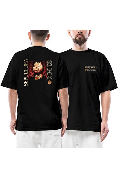 Z zepplin Μπλουζάκι Sepultura Roots Μπροστινό και Πίσω με εμπριμέ μαύρο oversize μπλουζάκι