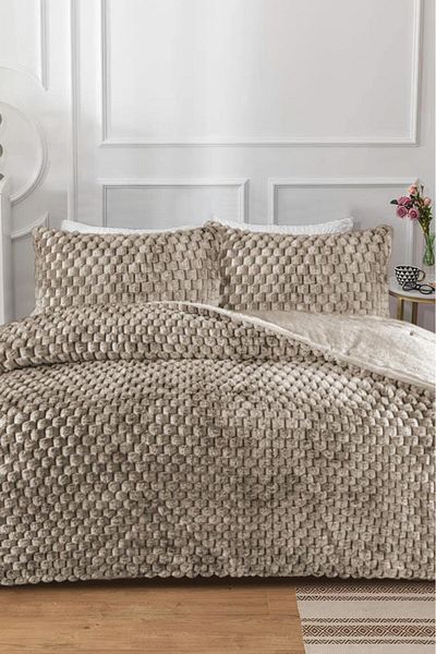 Çeyiz Diyarı Winter Tale Beige Rabbit Feather Quilt Set - 220X240 Cm, Double