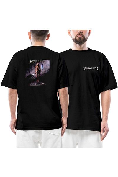 Z zepplin Megadeth Countdown to Extinction Μπροστινό πίσω εμπριμέ μαύρο μπλουζάκι Oversize