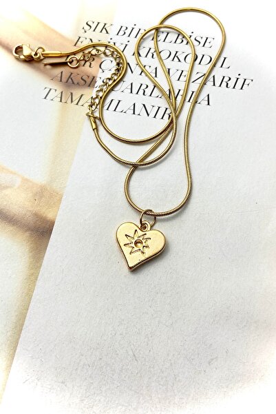 roshel Çelik Altın Renk Minimal Uçlu Çelik Kolye Kalp ve Yıldız Seçeneği