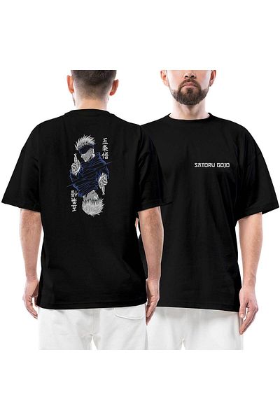 Z zepplin Gojo Satoru Jujutsu Μπλουζάκι με στάμπα μπροστά πίσω μαύρο oversize