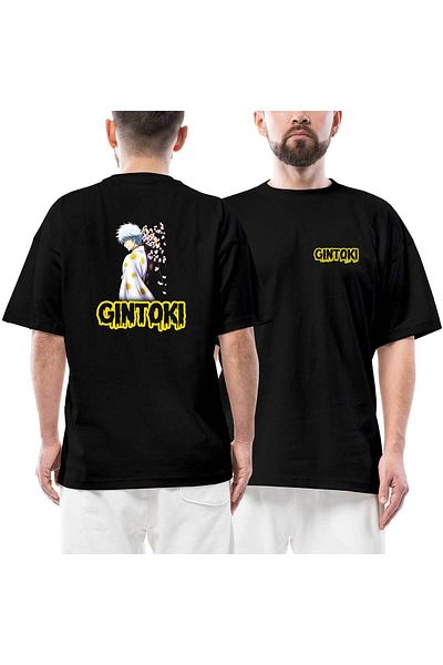 Z zepplin Gintama Sakata Gintoki Μπλουζάκι με στάμπα μπροστά πίσω μαύρο oversize