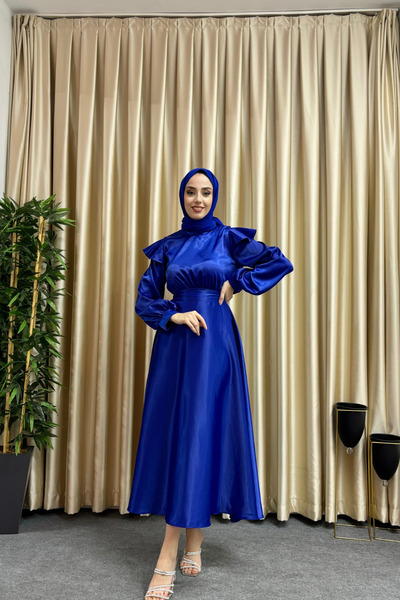 Tarzım Tuba Cindy Saks Blue Hijab Evening Dress