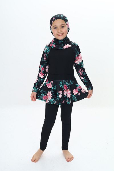 My Kids Wear Three-Piece Girls' Hashema, Hijab, Skirt, Closed Swimsuit