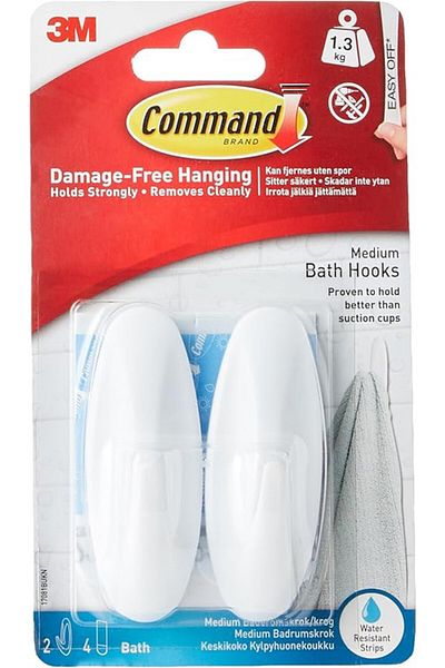 COMMAND 3M COMMAND™ DESIGNER HOOK WITH BATH STRIPS MEDIUM 17081B 2HKS+4S/PK