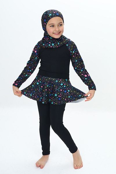 My Kids Wear Three-Piece Girls' Hashema, Hijab, Skirt, Closed Swimsuit
