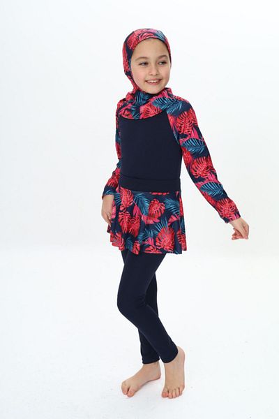 My Kids Wear Three-Piece Girls' Hashema, Hijab, Skirt, Closed Swimsuit